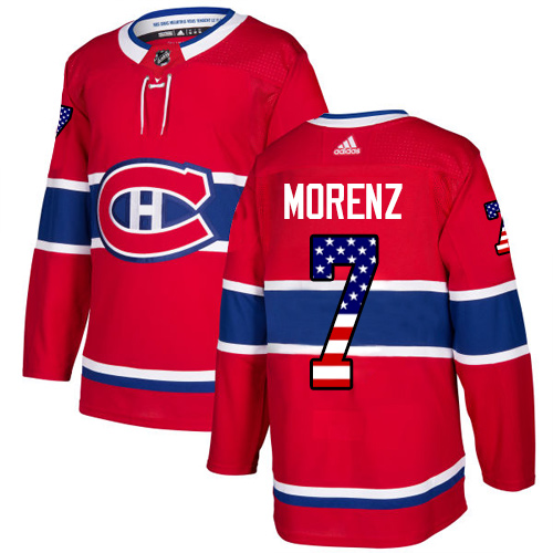 Adidas Canadiens #7 Howie Morenz Red Home Authentic USA Flag Stitched NHL Jersey - Click Image to Close